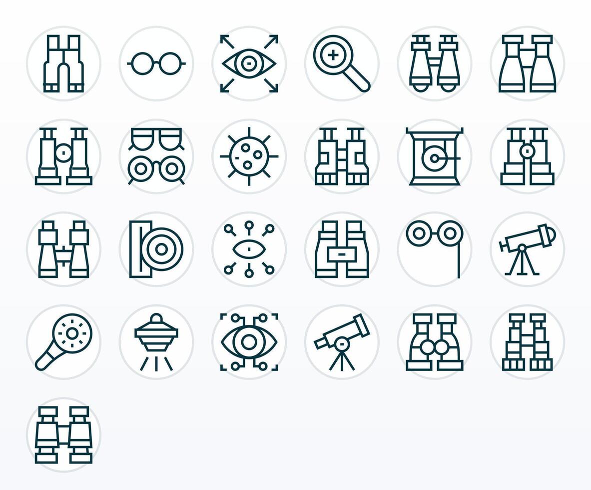 Optical Professional Set with 25 Regular Line Pixel Optimized 128x128 Icons vector