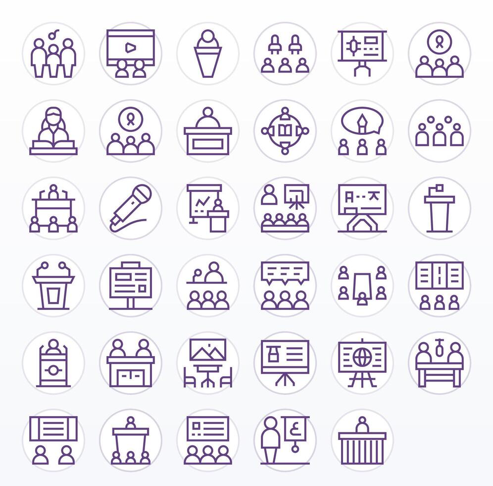 Seminar Exclusive Set featuring 35 Regular Line Pixel Optimized High Resolution Icons vector