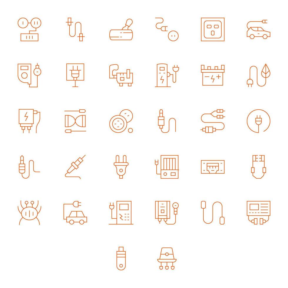 Plug High Resolution Icon Pack with 32 Thin Line Grid Fitted Elements vector