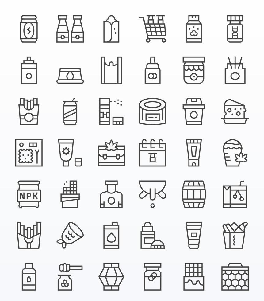 Packaging Scalable Set featuring 42 Pixel Aligned Regular Line 128x128 Icons vector