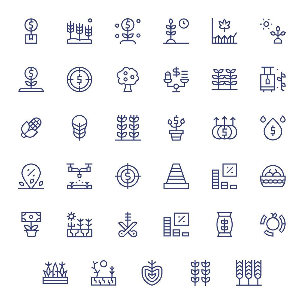 Regular Line Style Yield Icons with 35 64x64 Pixel Optimized Designs vector