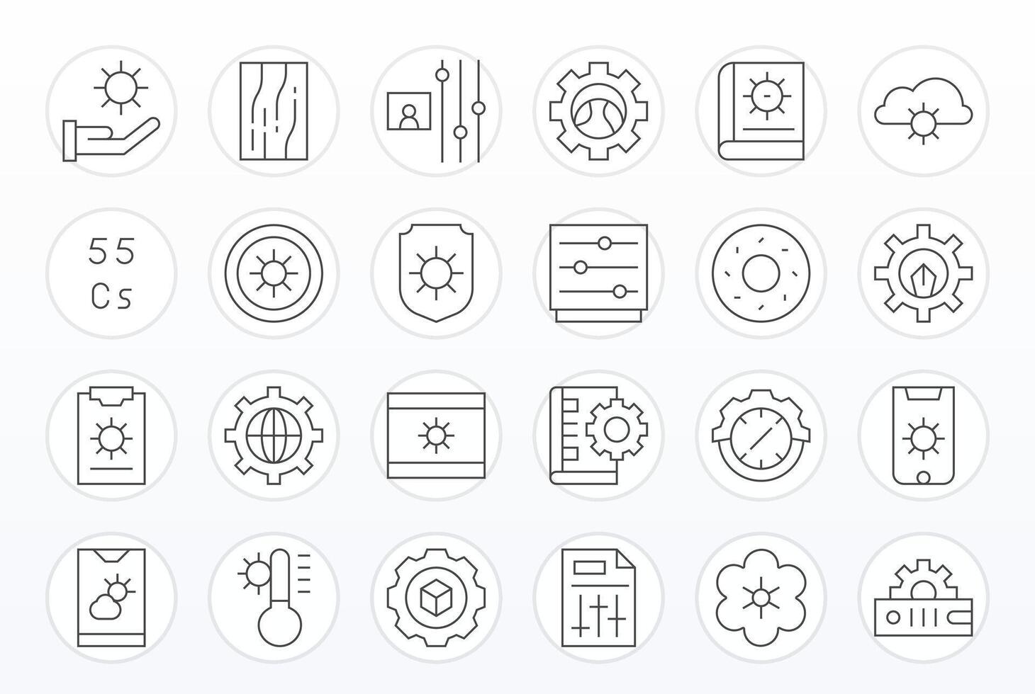 24 Delgado línea píxel optimizado diseños para parámetros 128x128 íconos vector