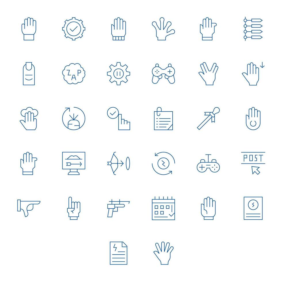 32 Icons for Action featuring 128x128 Grid Fitted Thin Line Graphics vector