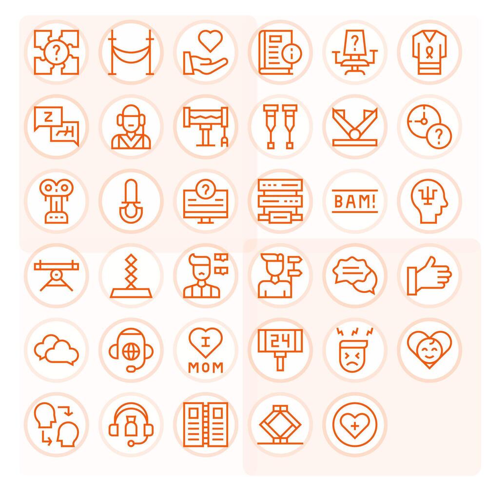 Support Icon Collection featuring 35 Display Perfect 256x256 Regular Line Designs vector