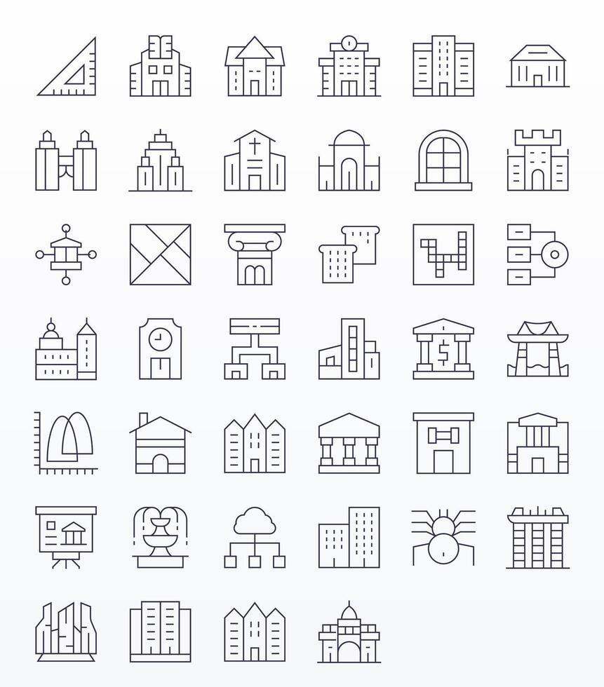 40 Display Perfect Icons themed around Architecture in High Resolution Thin Line format vector
