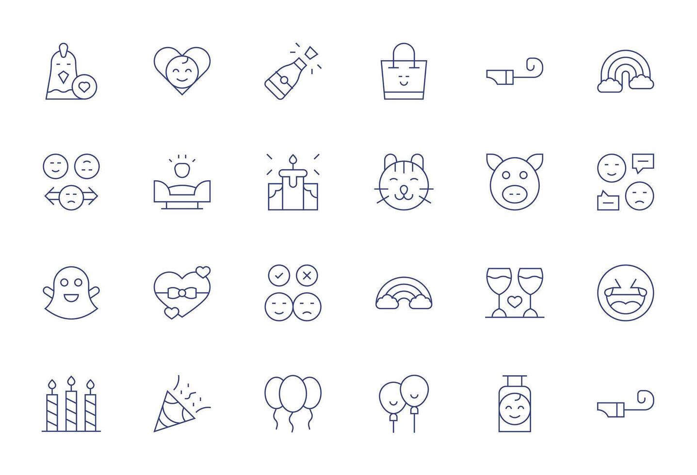 24 Thin Line Pixel Optimized Icons for Happy Graphics vector