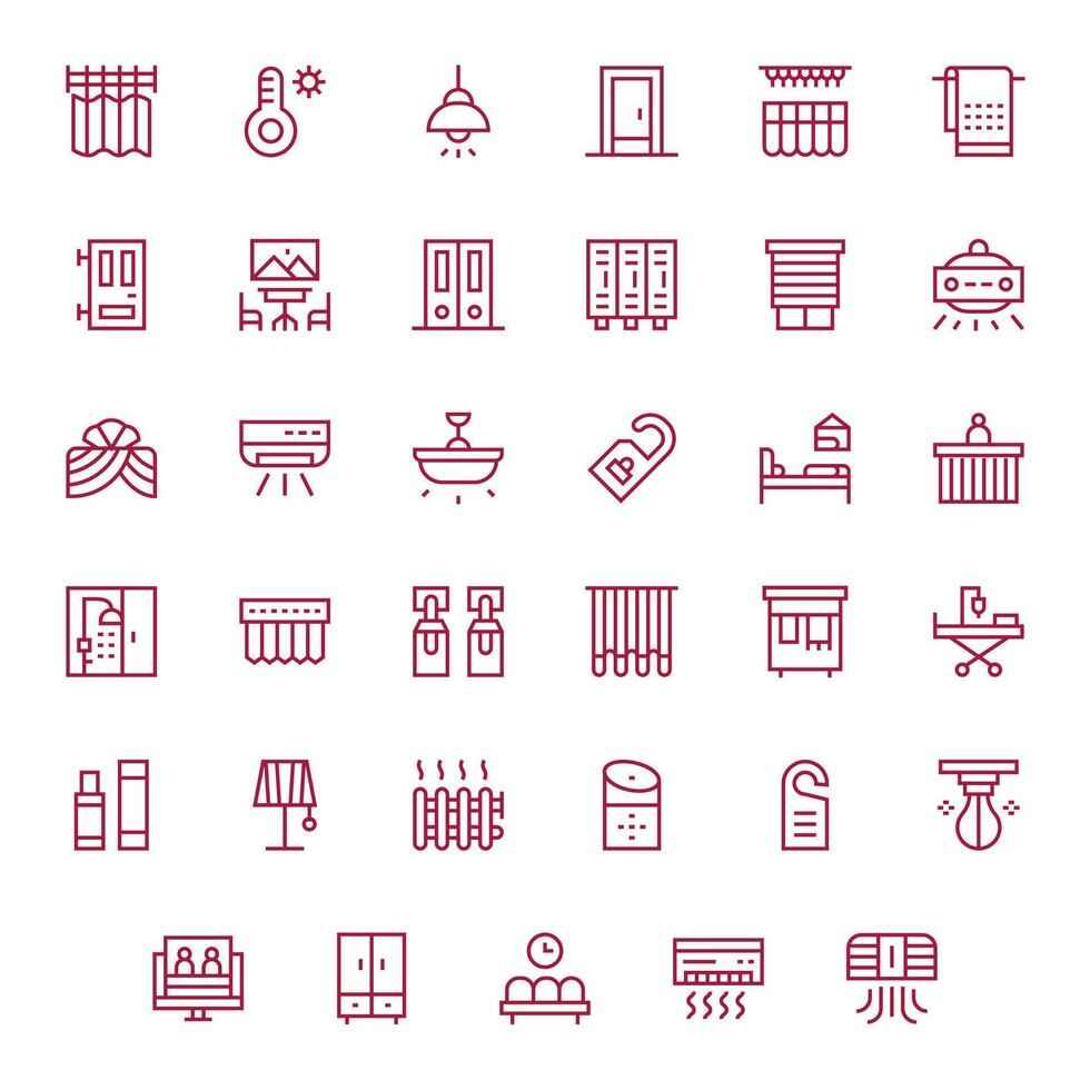 Room Grid Fitted Set with 35 High Resolution Regular Line Icons vector