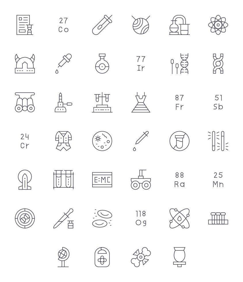 40 Icons inspired by Science in Pixel Optimized Retina Ready Thin Line quality vector