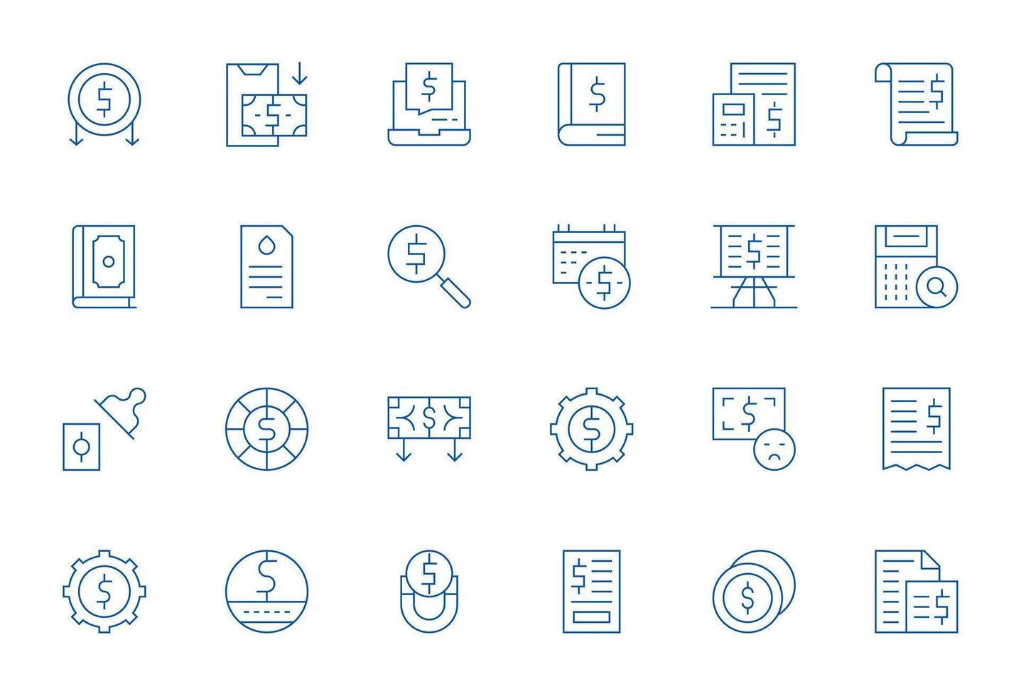 Thin Line Style Expense Icons with 24 256x256 Pixel Optimized Designs vector
