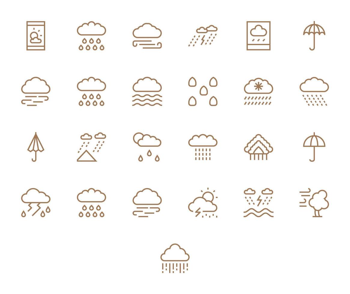 Stormy Design Icons featuring 25 Pixel Aligned Regular Line Style vector