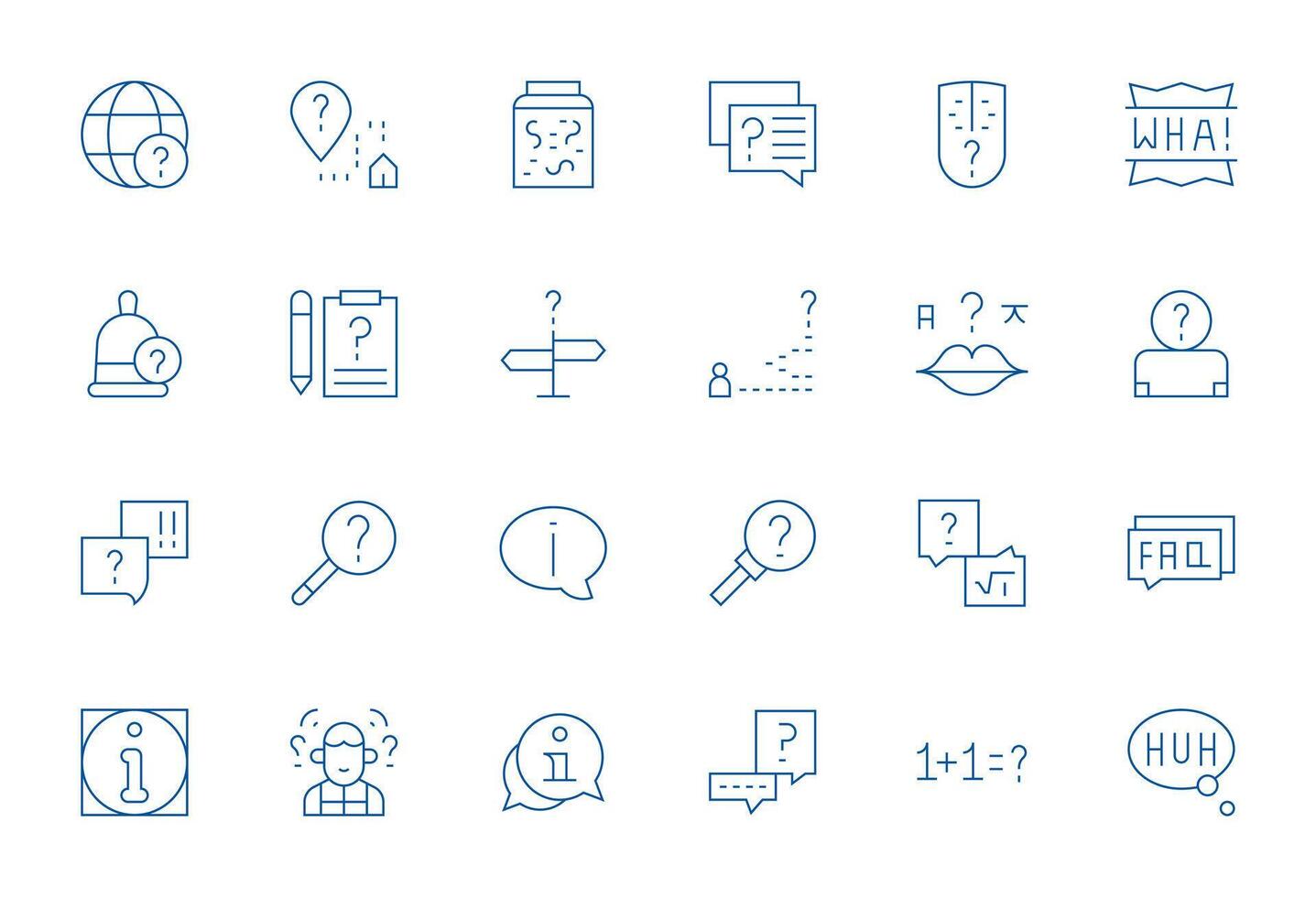 24 Thin Line Icons from Question Mark in 128x128 Editable Quality vector