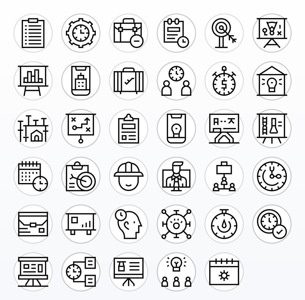 35 Icons inspired by Project in Pixel Optimized High Resolution Regular Line quality vector