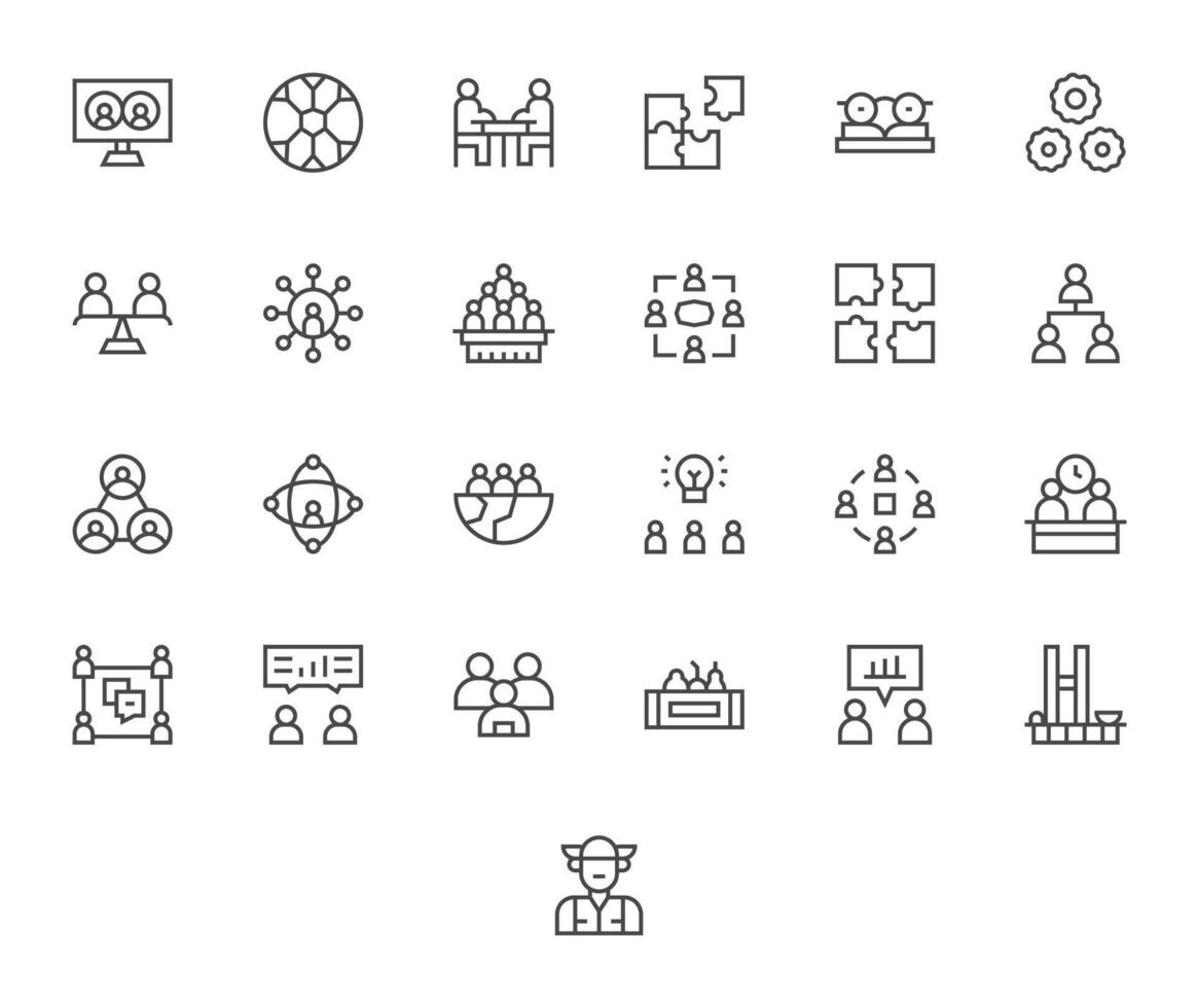 25 128x128 Grid Fitted Icons for Teamwork in Regular Line Theme vector