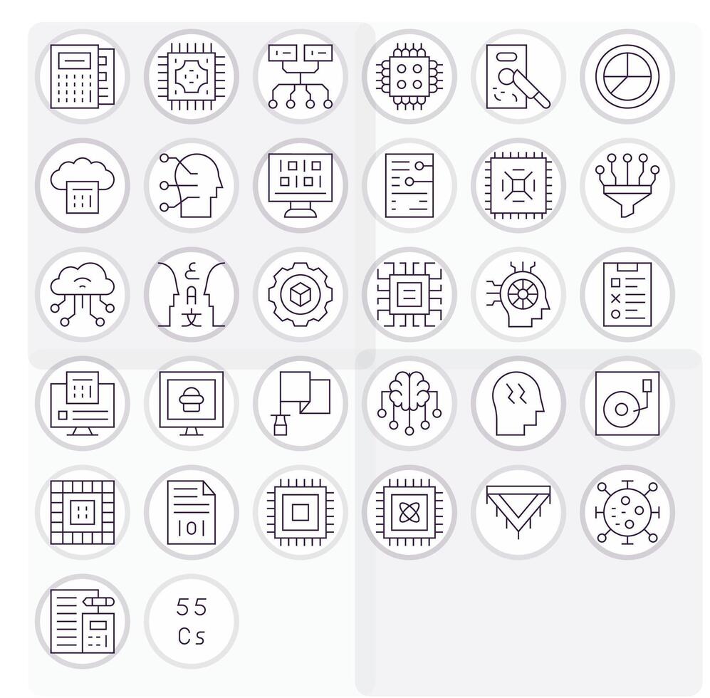 Data Processing Icon Toolkit featuring 32 Editable 64x64 Thin Line elements vector