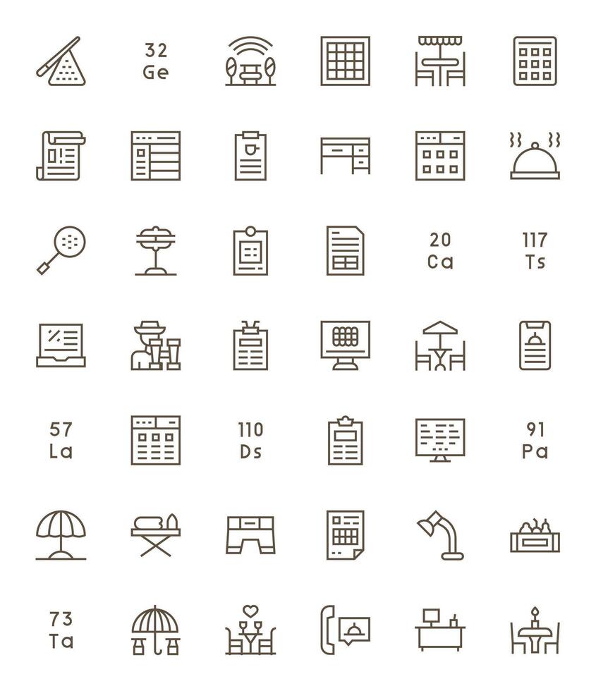 42 íconos para mesa optimizado en píxel alineado retina Listo regular línea resolución vector