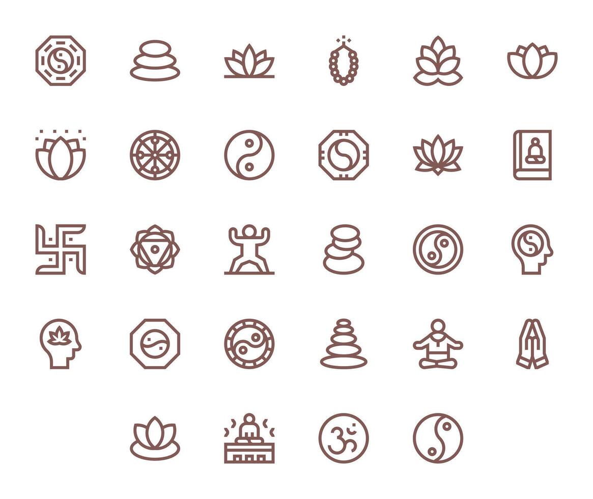Meditation Complete Package with 28 256x256 Bold Line Pixel Optimized Icons vector