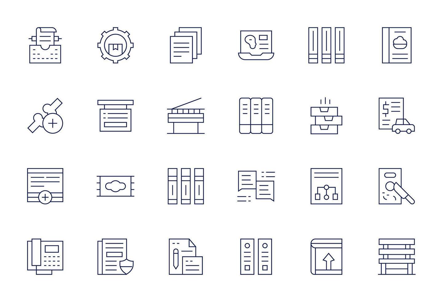 Document Management Graphics featuring 24 Thin Line Display Perfect 64x64 Designs vector