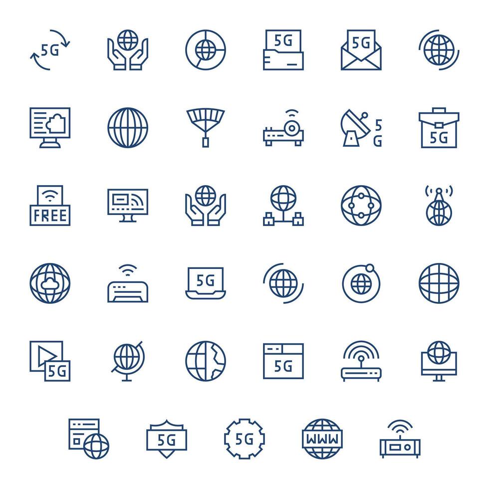 35 Display Perfect 128x128 Icons for Internet Access in elegant Regular Line design vector