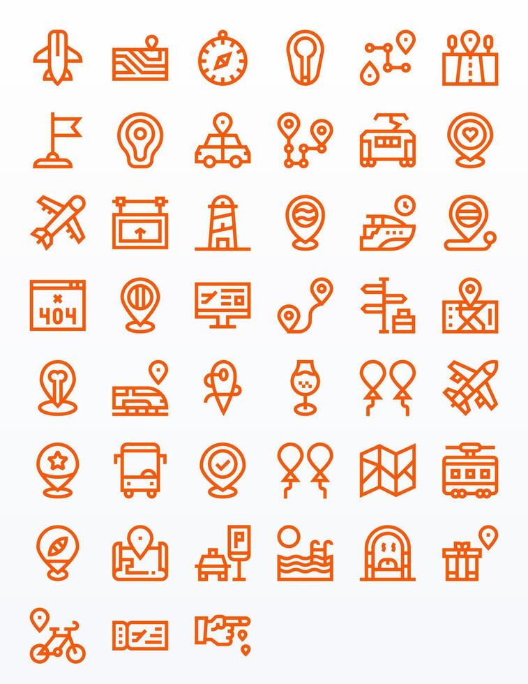 Destination Icon Toolkit featuring 45 Editable 64x64 Bold Line elements vector