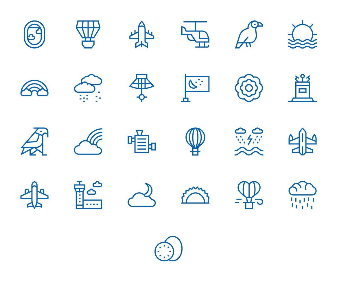 Sky Icon Toolkit featuring 25 Editable Retina Ready Regular Line elements vector