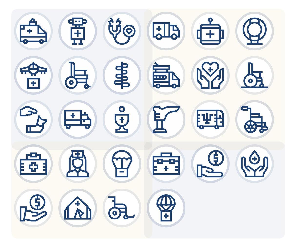 Aid Scalable Set featuring 28 Pixel Optimized Bold Line Retina Ready Icons vector