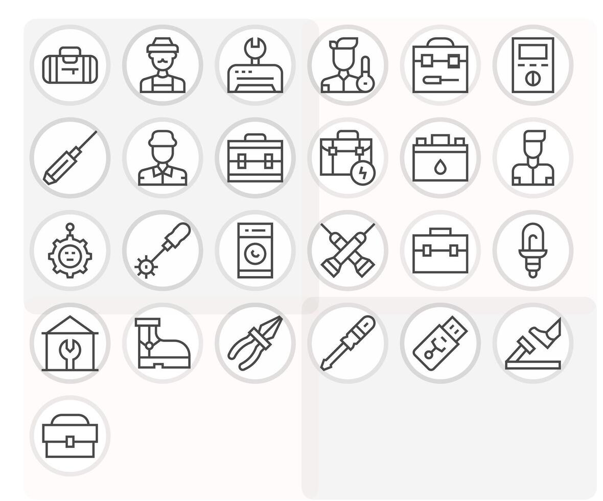 Technician Icon Set with 25 Regular Line 64x64 Pixel Optimized Graphics vector
