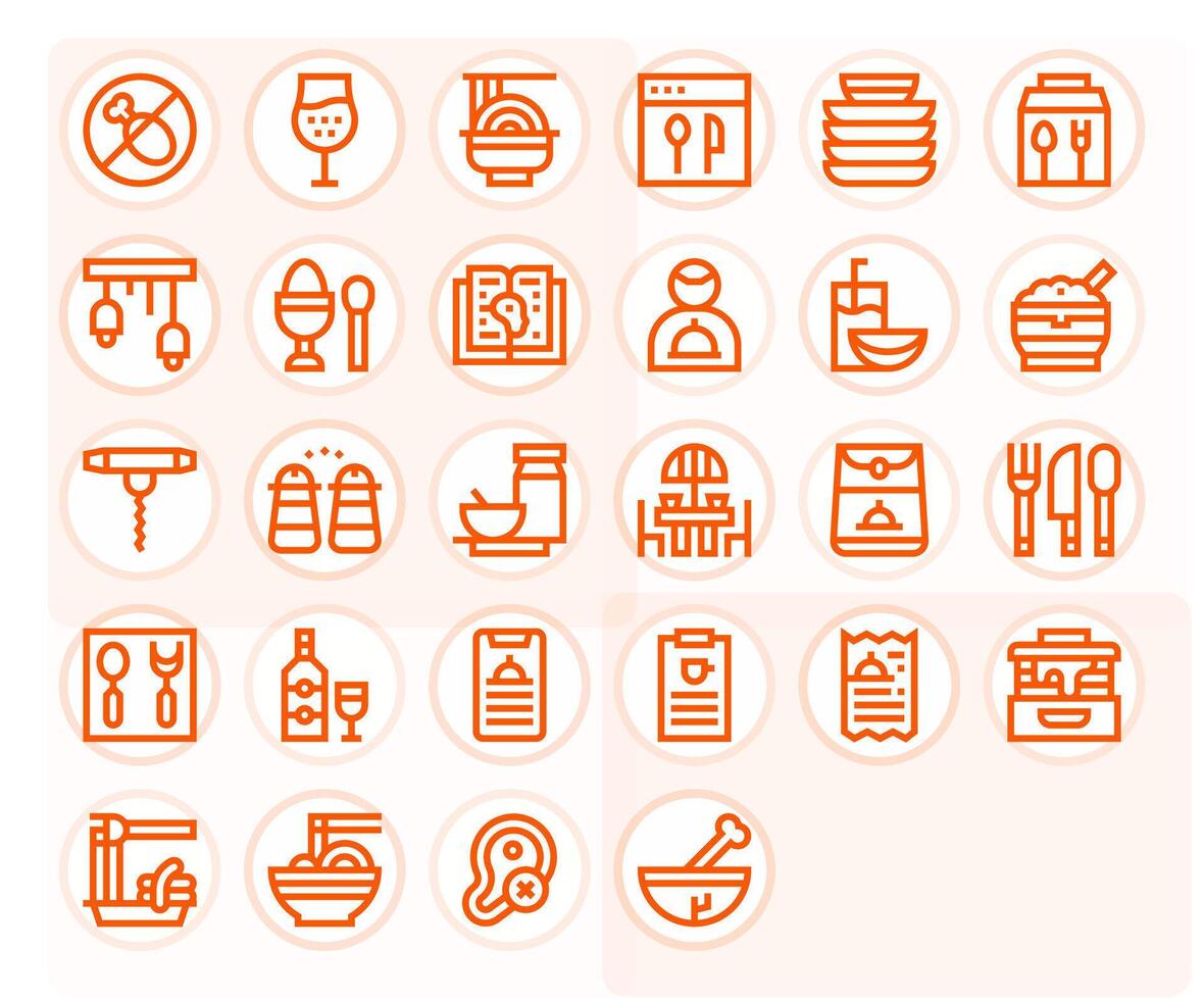 comida escalable conjunto presentando 28 píxel alineado negrita línea alto resolución íconos vector