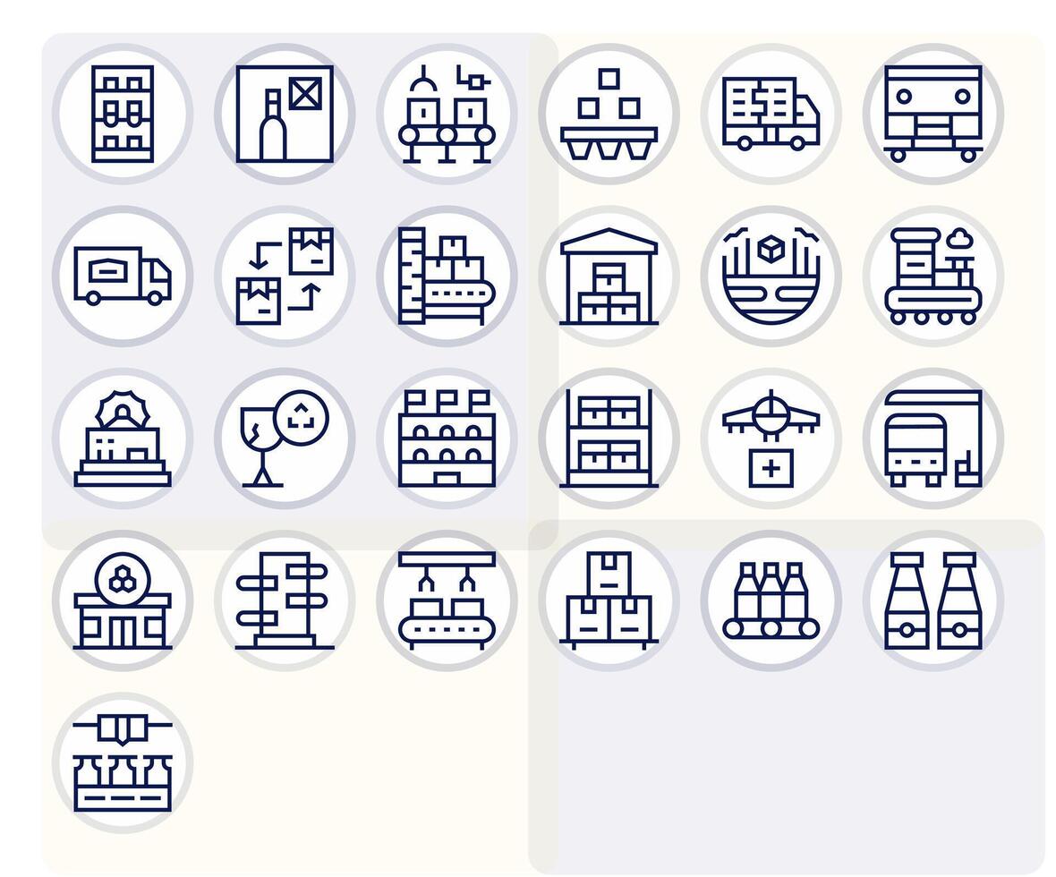 Supply Chain Scalable Set featuring 25 Pixel Optimized Regular Line High Resolution Icons vector