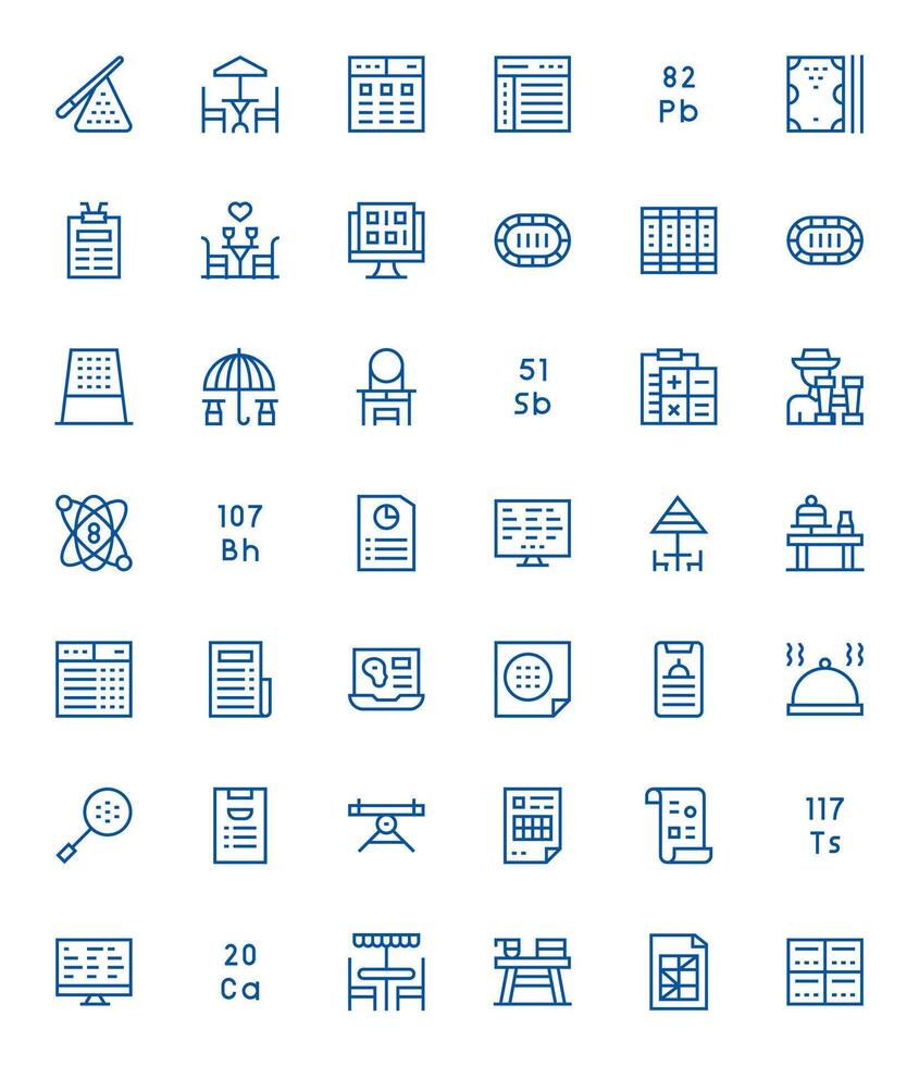 Table Icon Toolkit featuring 42 Display Perfect High Resolution Regular Line elements vector