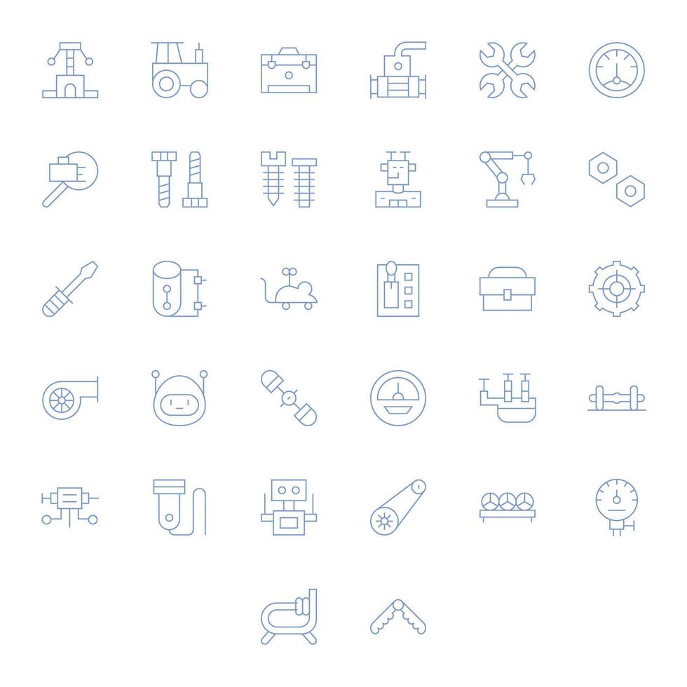 Mechanical Graphics featuring 32 Thin Line Editable High Resolution Designs vector