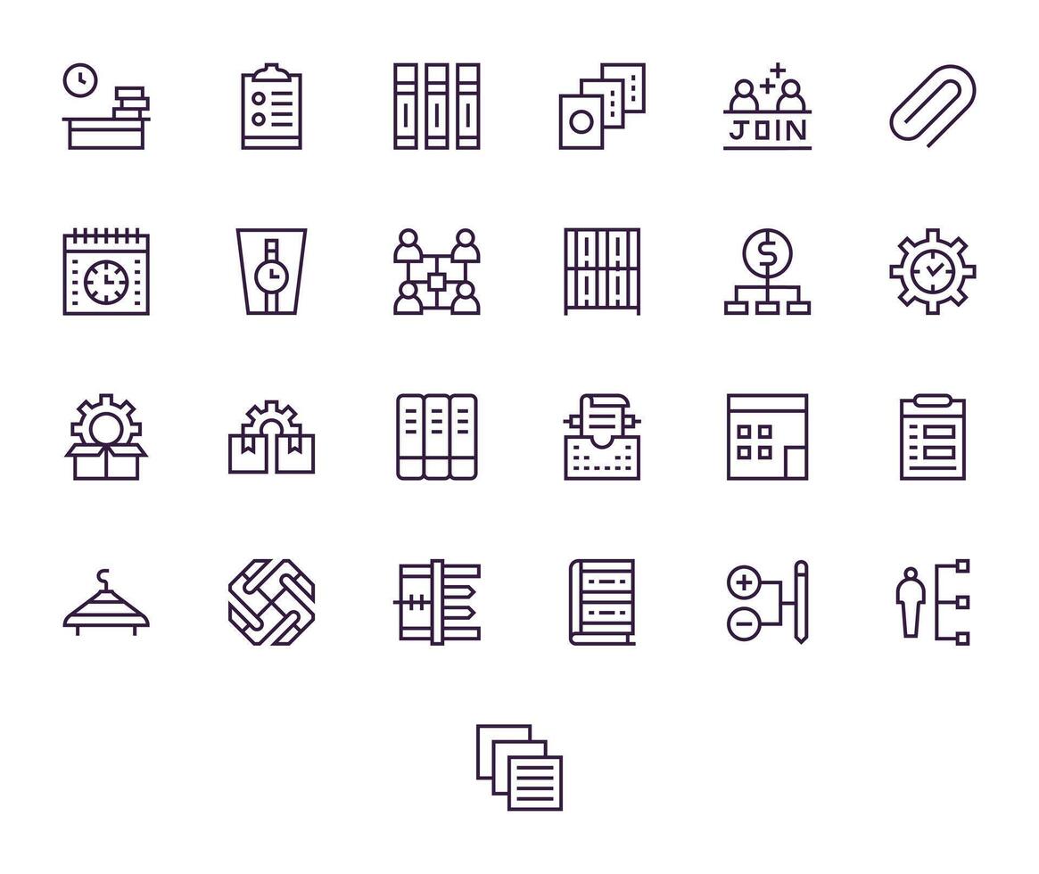 25 íconos para organización optimizado en píxel alineado retina Listo regular línea resolución vector