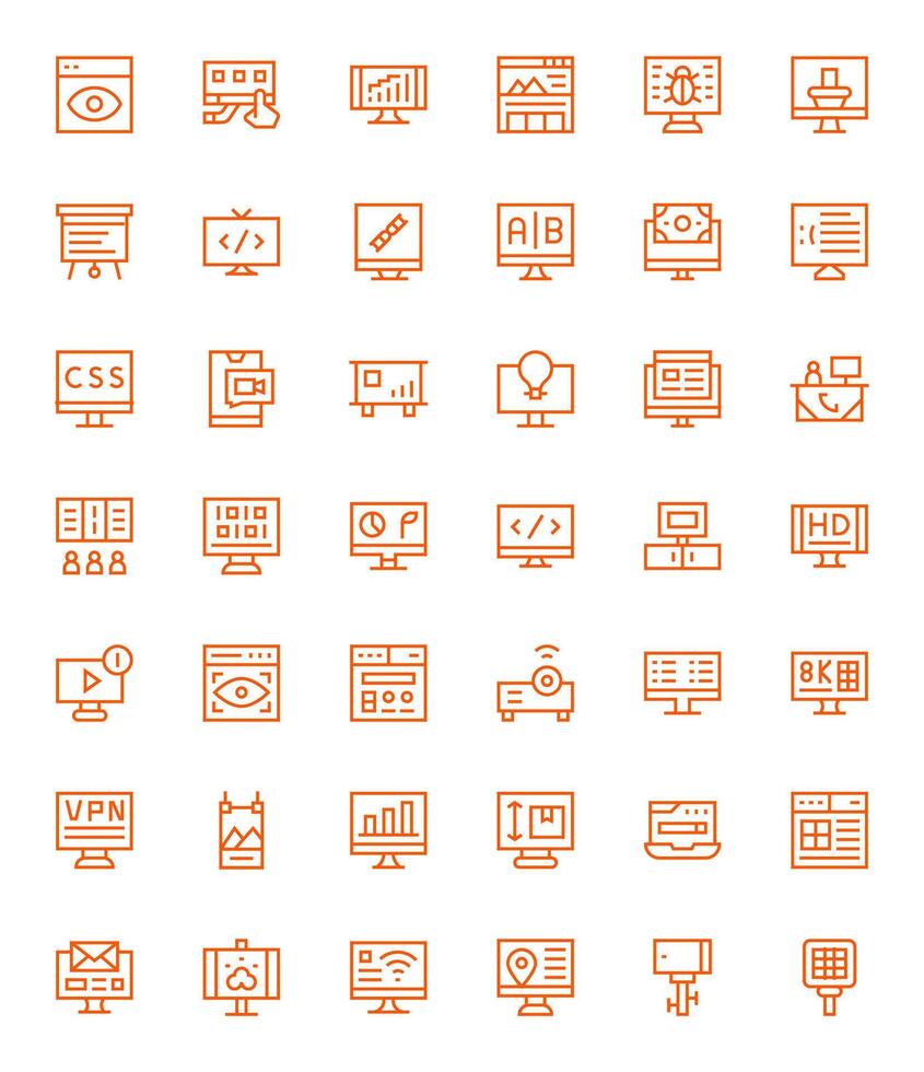 Screen Pixel Aligned Set with 42 High Resolution Regular Line Icons vector