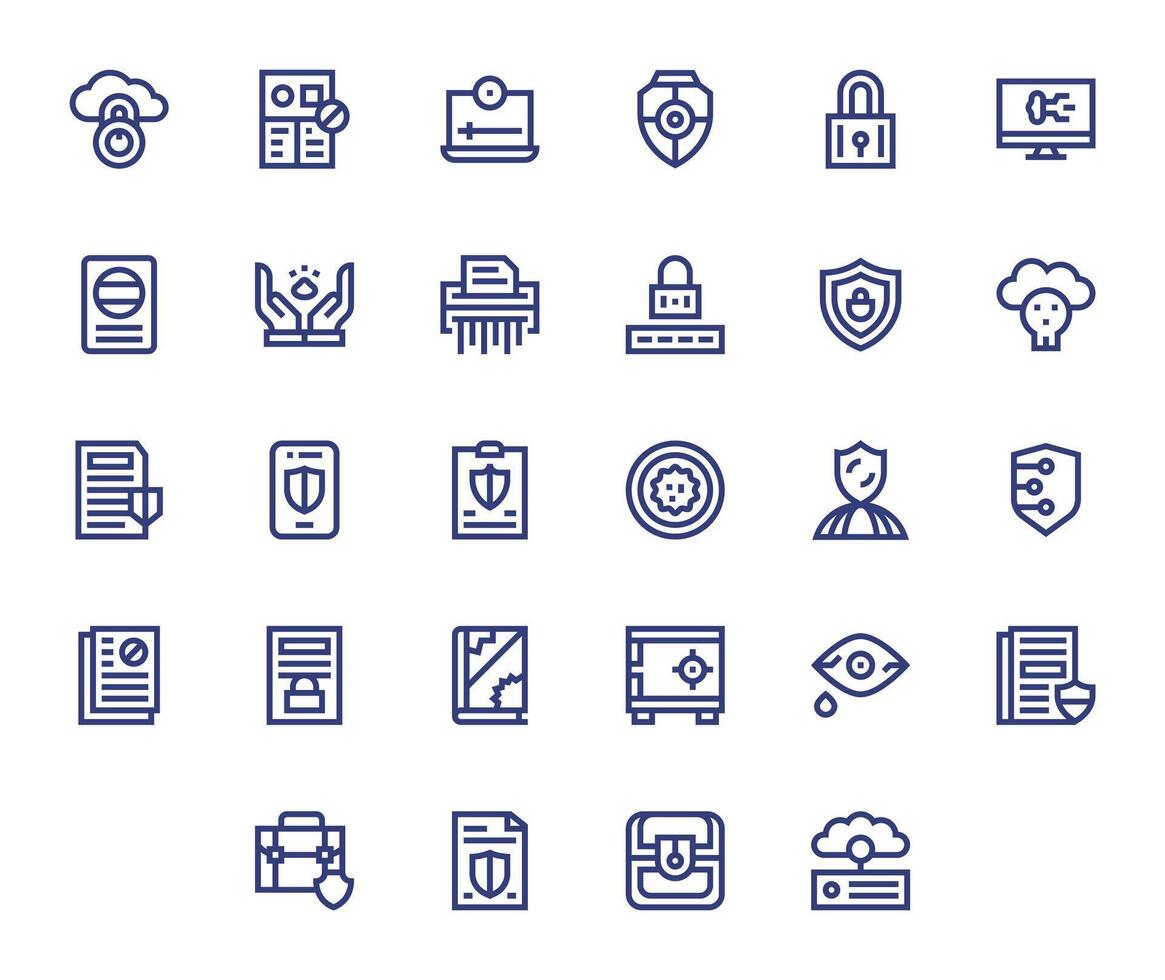 Information Security Comprehensive Bundle with 28 Pixel Aligned Bold Line 256x256 Icons vector