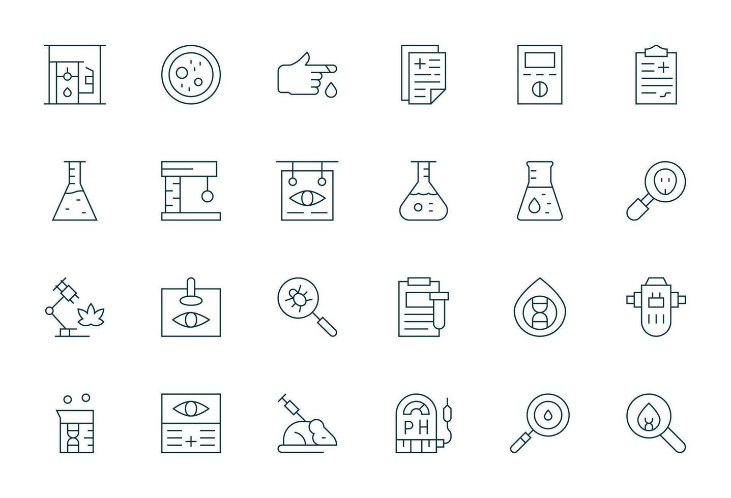 Testing Icon Set with 24 Thin Line 64x64 Pixel Optimized Graphics vector