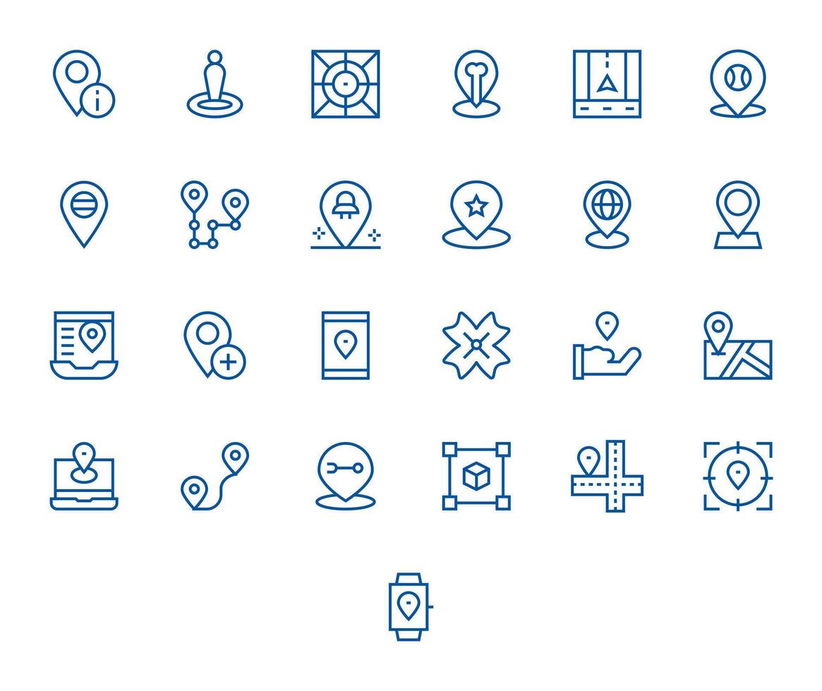 Coordinates Design Icons featuring 25 Grid Fitted Regular Line Style vector