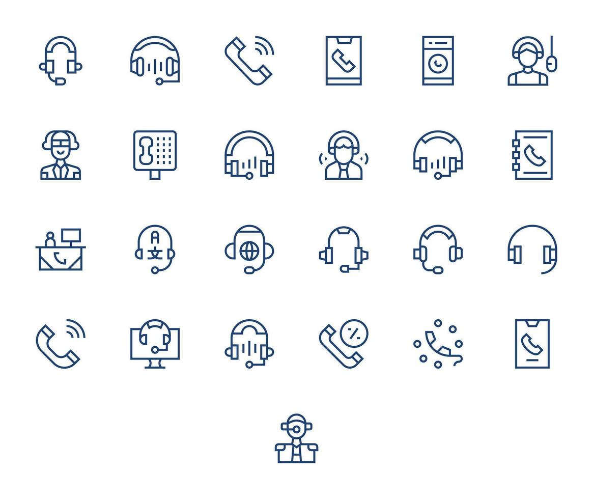 25 128x128 Pixel Aligned Icons for Call Center in Regular Line Theme vector