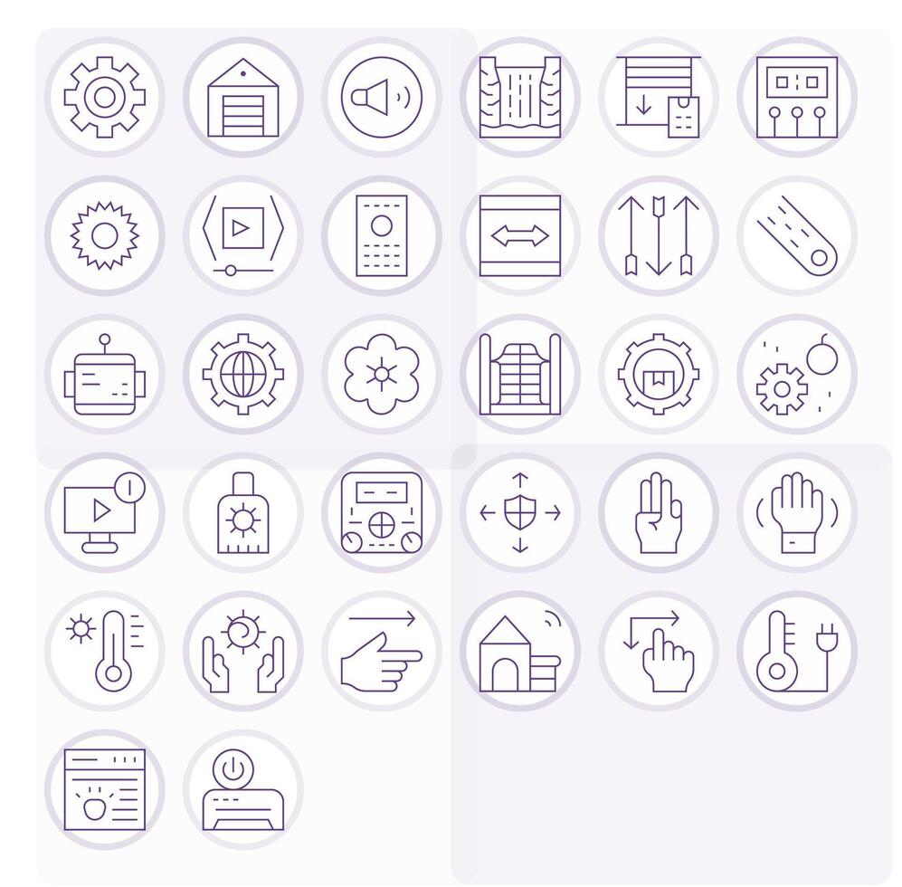 32 High Resolution Thin Line Grid Fitted Icons for Control Projects vector