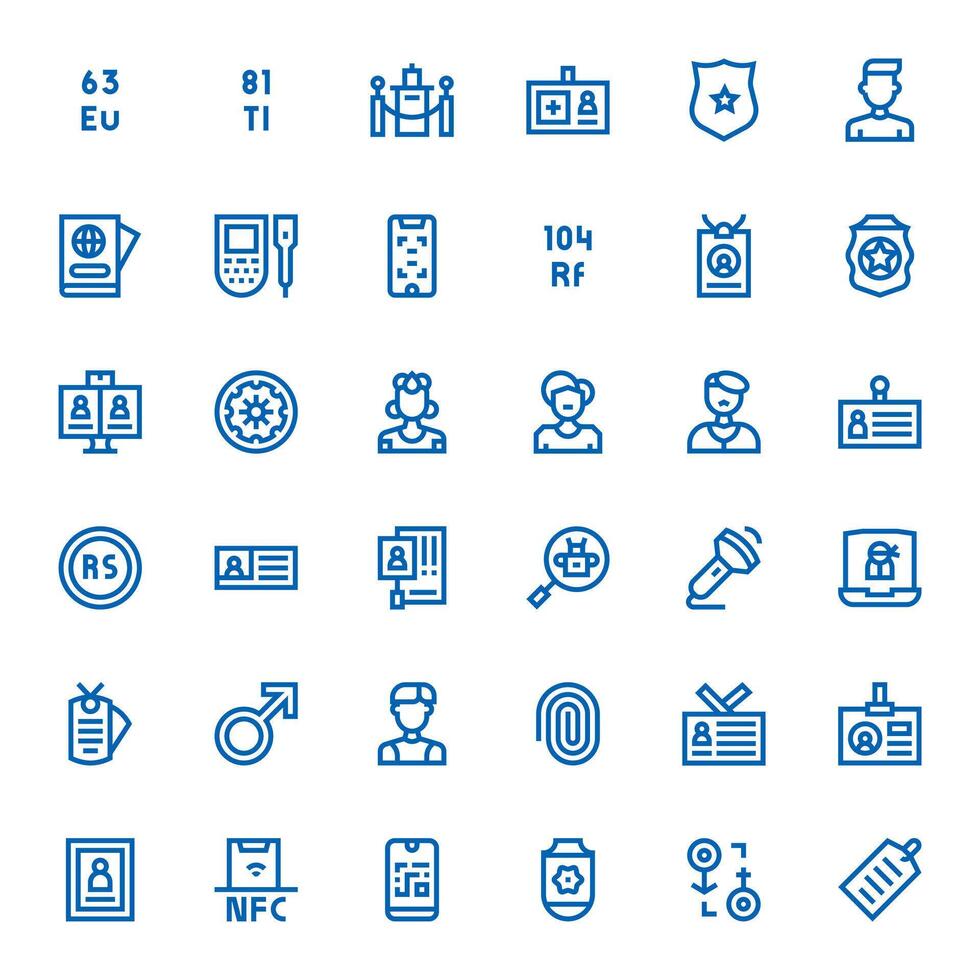 36 Bold Line Icons for Identification in crisp 128x128 Pixel Aligned resolution vector