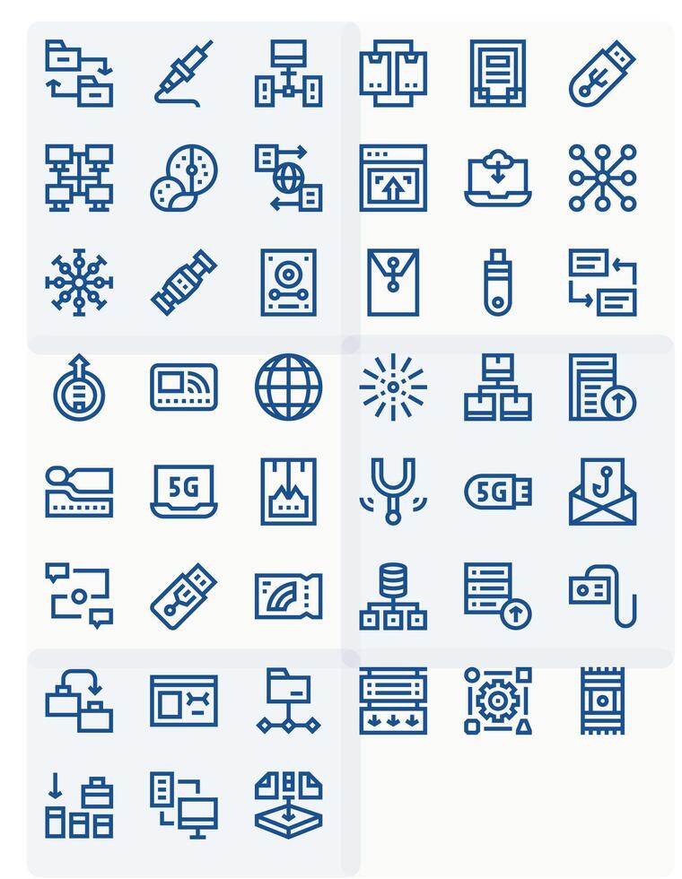 45 High Resolution PIXEL Perfect Icons for Data Transfer in Bold Line Theme vector