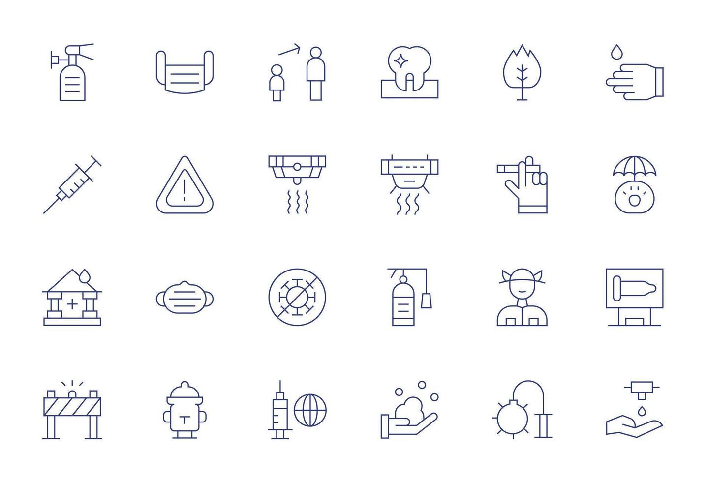 Prevention Icon Set with 24 Thin Line 128x128 Pixel Aligned Graphics vector