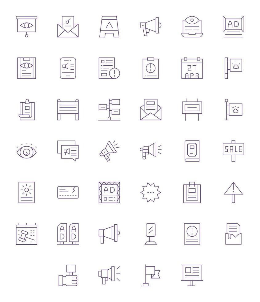 40 Thin Line Icons from Notice in High Resolution Grid Fitted Quality vector