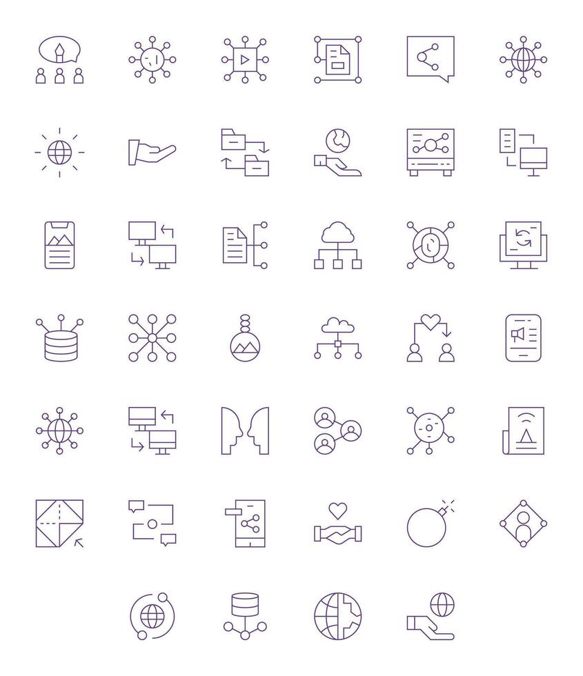 Sharing Icon Collection featuring 40 Pixel Optimized 128x128 Thin Line Designs vector