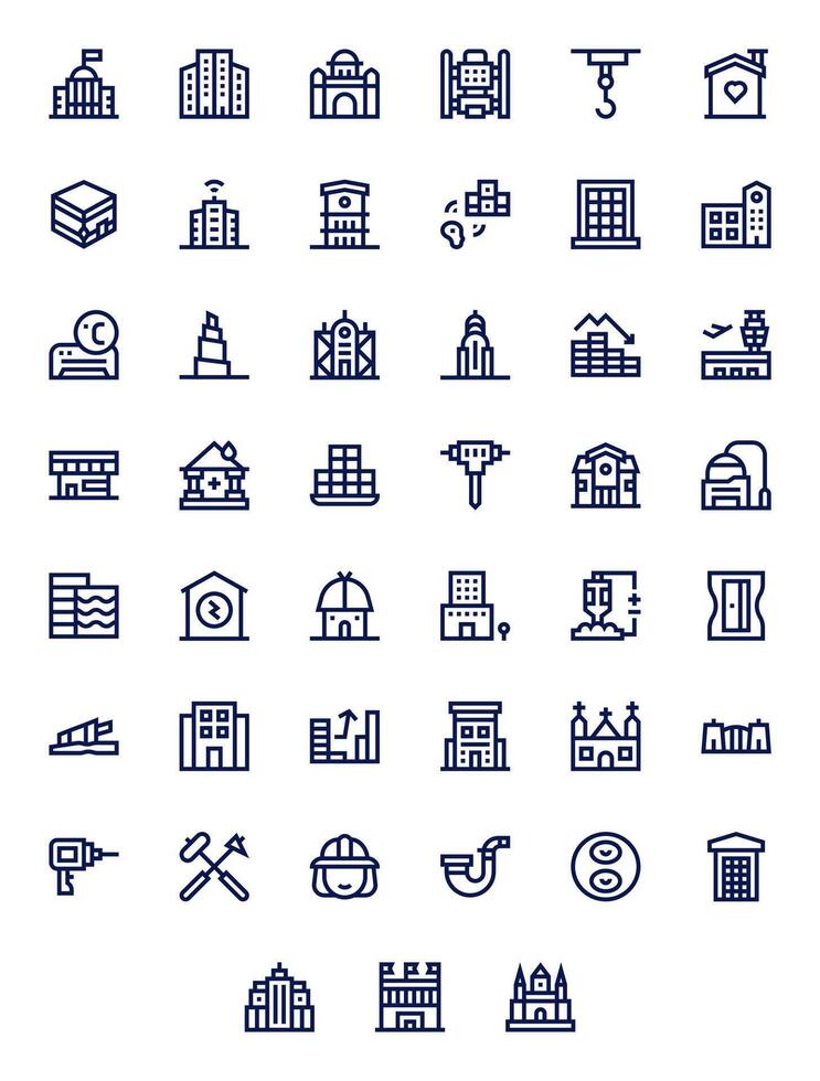 45 Bold Line Pixel Optimized Vectors for Building Theme