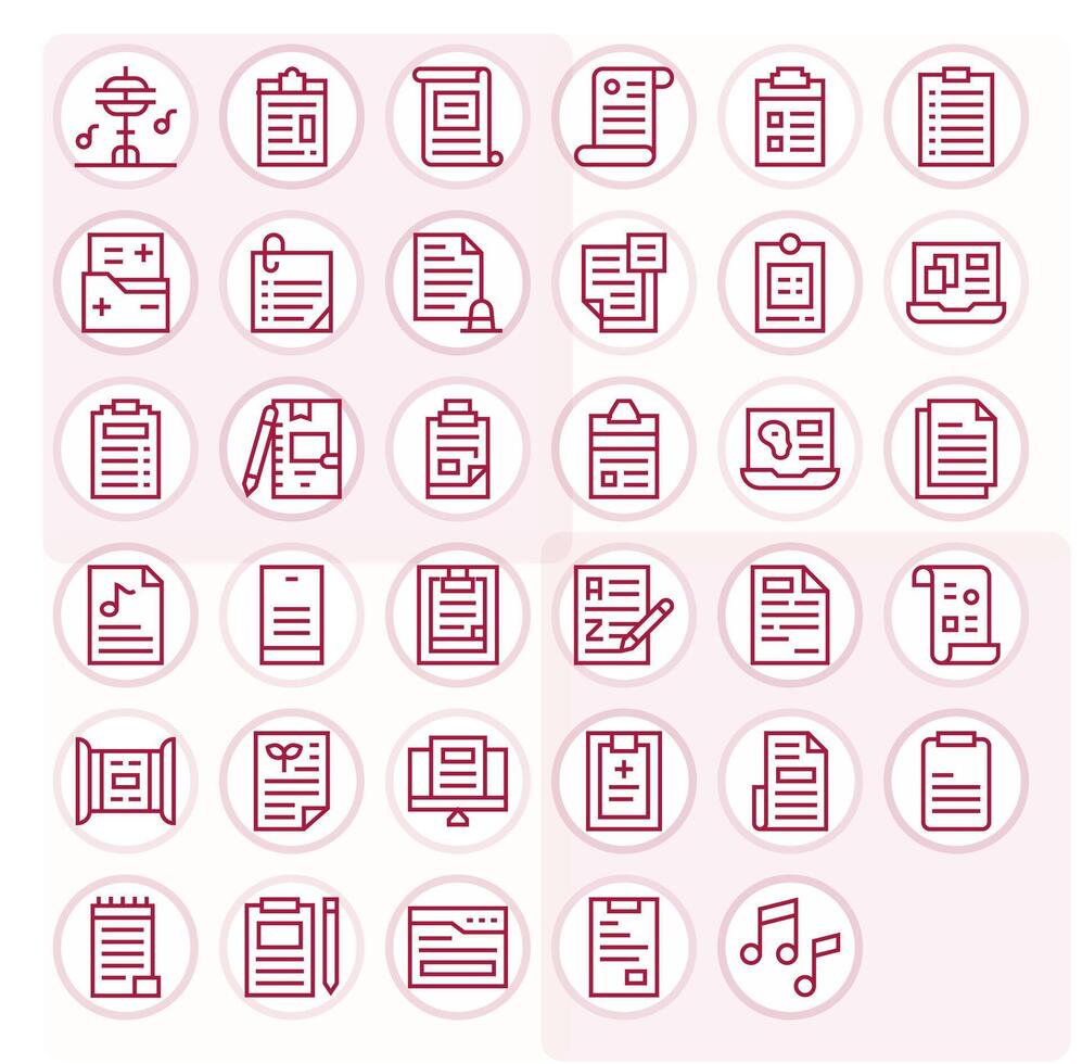 Notes Visual Pack containing 35 Regular Line Grid Fitted Icons vector