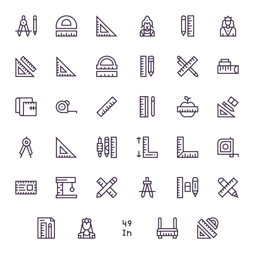 Ruler Essential Set including 35 Pixel Optimized Regular Line 256x256 Icons vector