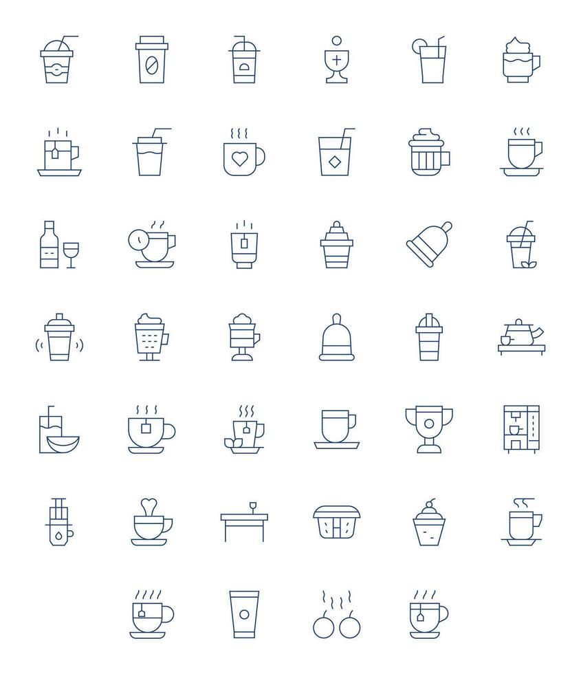 40 128x128 Icons for Cup in Grid Fitted Thin Line Format vector