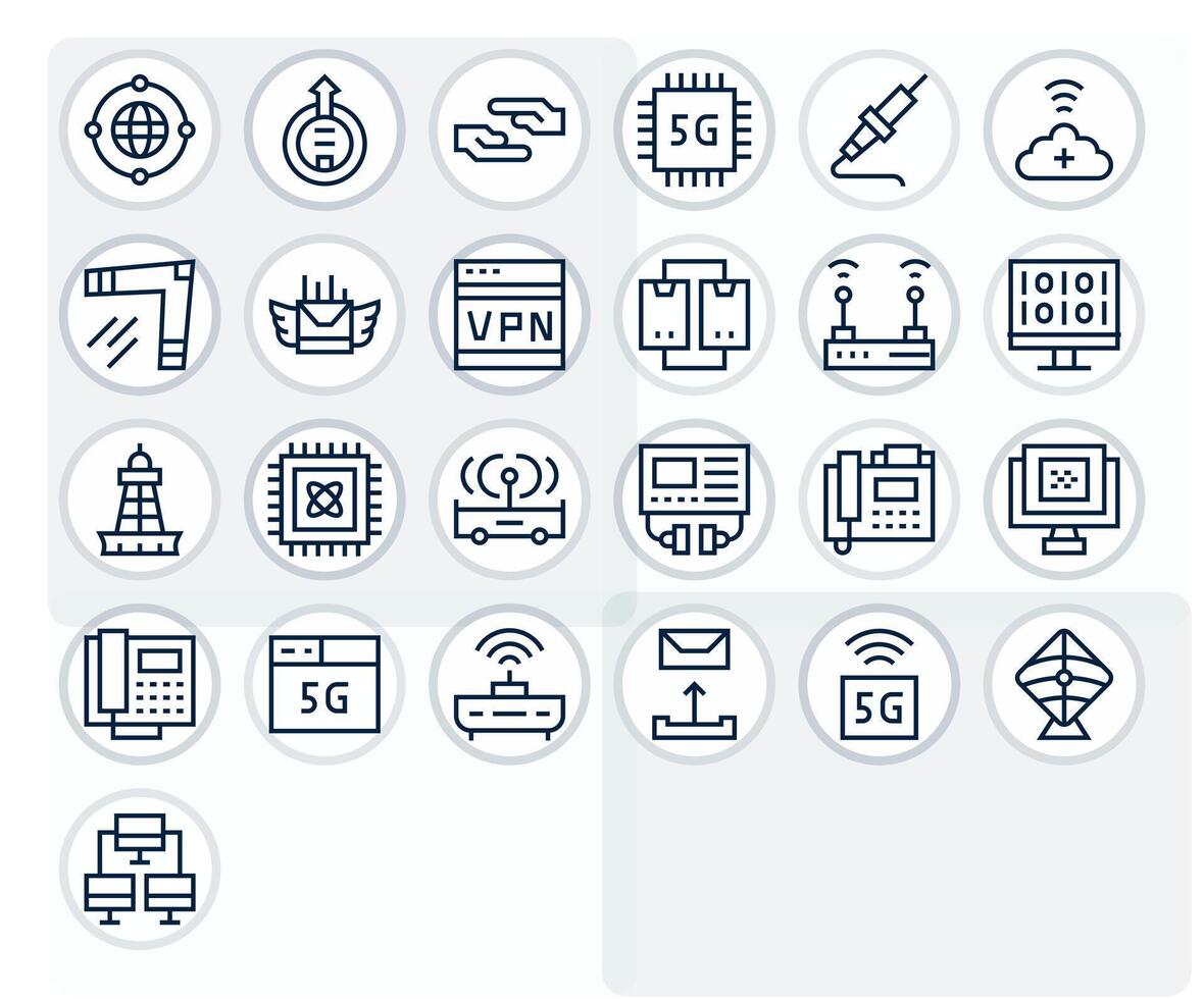 Regular Line Display Perfect Icons from Data Transmission Set with 25 64x64 Icons vector