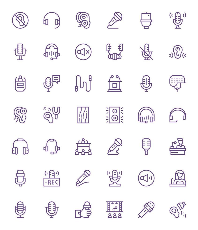 Microphone Icon Set with 42 Regular Line High Resolution Editable Graphics vector