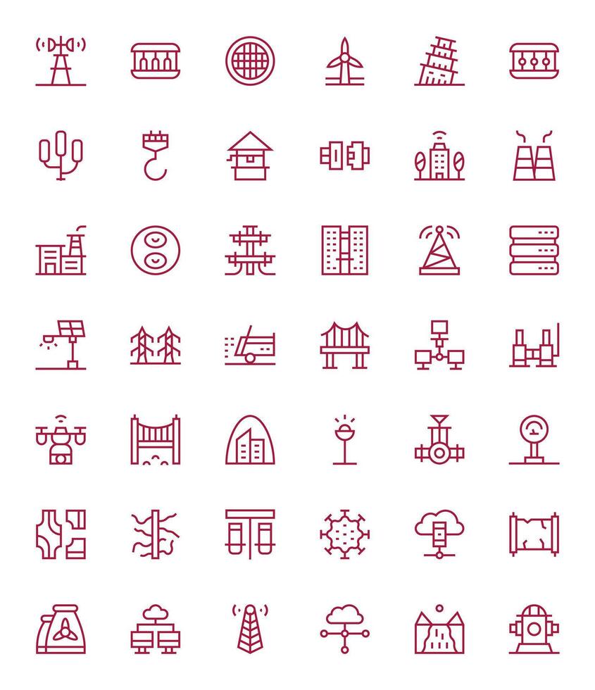 42 Pixel Aligned Regular Line Icons from Infrastructure Collection vector