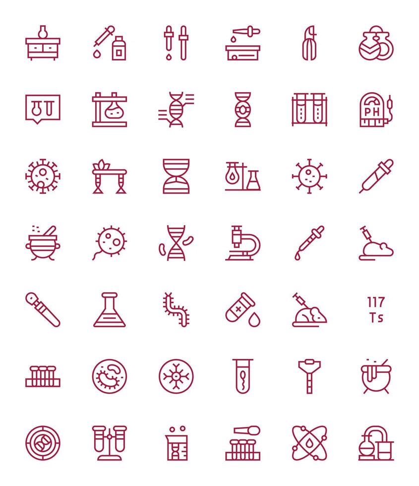 42 128x128 Regular Line Icons optimized for Laboratory PIXEL Perfect display vector